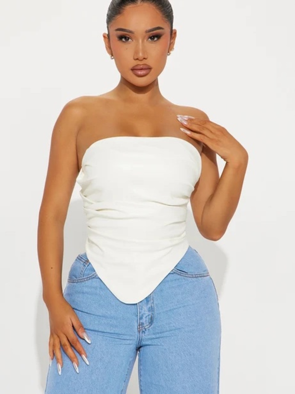 Faux Leather Strapless corset top - Ivory